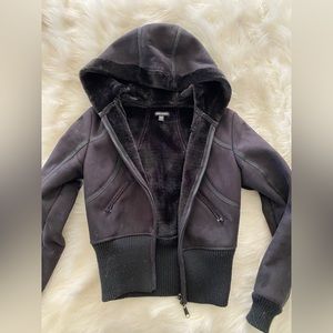 Bebe black suede warm jacket with hood